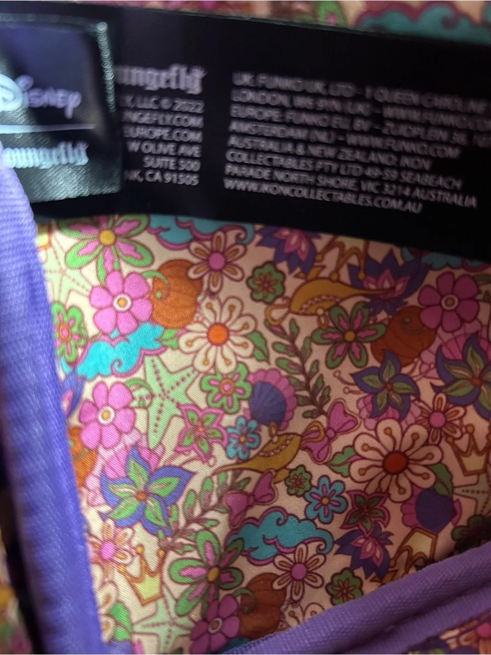 Loungefly Disney Princess Groovy Floral Mini Backpack Purple Ariel Tiana⁠ Jasmin